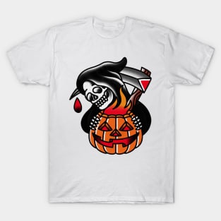 Traditional Reaper with Pumpking Tattoo Piece T-Shirt